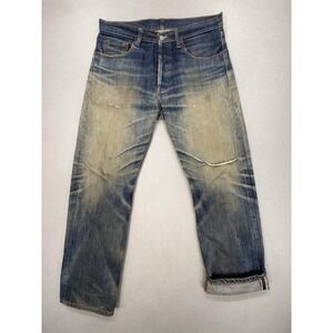 VTG Levis 501 Jeans Mens Blue Selvedge Distressed Button Fly USA Fits 34x30 90s